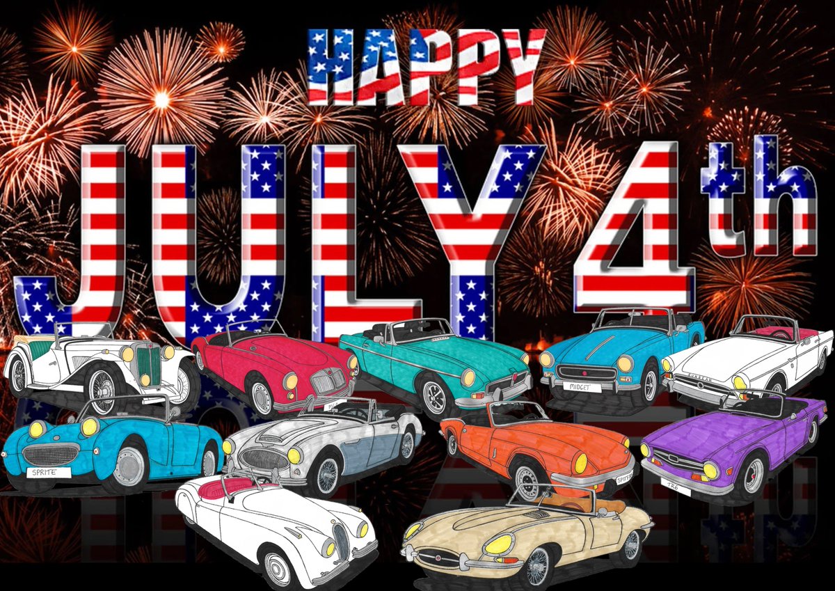 Hi all, I'd like to wish all my US followers a Happy 4th July. Here's a collage of the US's favourite UK cars.😊#mgtcmidget #mgmga #mgmgb #mgmidget #sunbeamtiger #austinhealeysprite #austinhealey3000 #triumphspitfire #triumphtr6 #jaguarxk120 #jaguarxke #jaguaretype