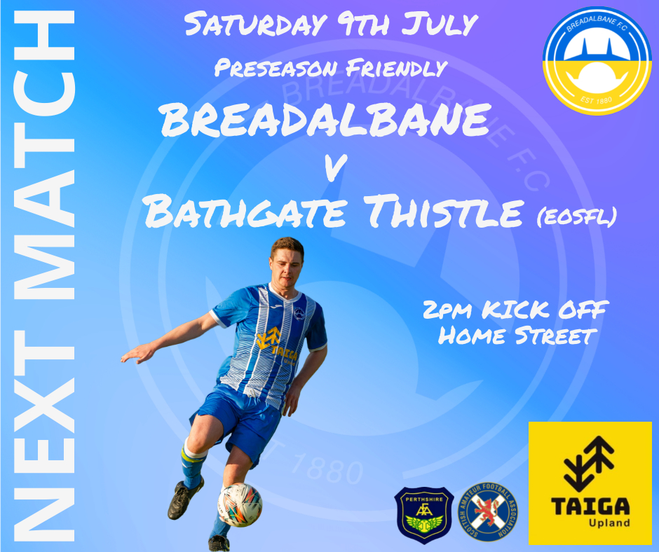 🔵⚪️ PRESEASON FRIENDLY🔵⚪
We host Bathgate Thistle from the East of Scotland Football League on Saturday. 2pm KO

<a href="/ScotAmFA/">Scottish Amateur FA</a> 
<a href="/scottish_aff/">AmateurFixturesResultsSCO</a>