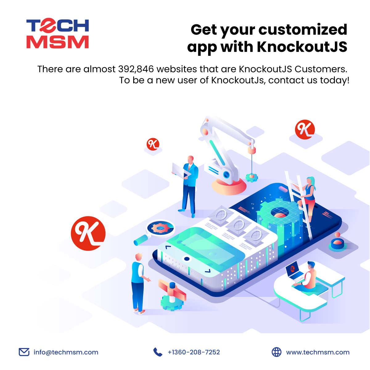 TechMSM1's tweet image. There are almost 392,846 websites that are KnockoutJS Customers. To be a new user of KnockoutJs, contact us today!
#techmsm #knockoutjs #mobileappdevelopment #webdevelopment #digitalmarketing