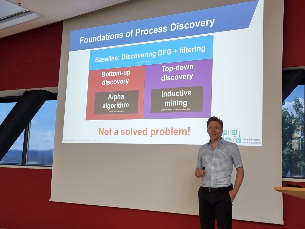 PrMiningSchool's tweet image. Sander Leemans talking about process discovery algorithms and giving some examples at the Summer School on Process Mining @PrMiningSchool. 
#pmschool22