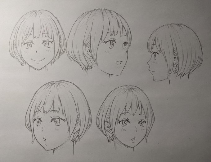 ショートボブの女子、練習絵。 