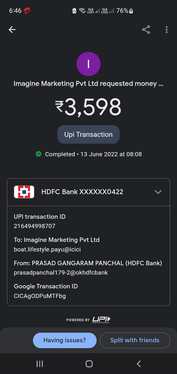 PRASADMAXX's tweet photo. This kind of service froam boat not accepted payment done on 13th june but order not place call to customer care &amp; mail to boat  company but they not doing anything only reply wait for 72 hours @amangupta0303  @RockWithboAt https://t.co/q8LmevmqCZ