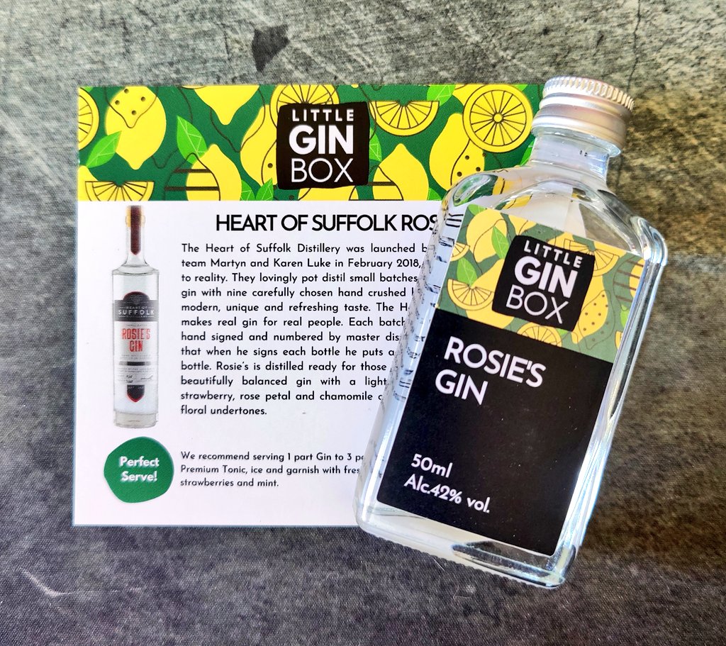 Pleasant surprise to see a local gin in my <a href="/littleginbox/">Little Gin Box</a> this morning. Rosie's Gin from Heart of Suffolk <a href="/HoSDistillery/">Heart of Suffolk Distillery Ltd</a> - Great summer gin! 🥰