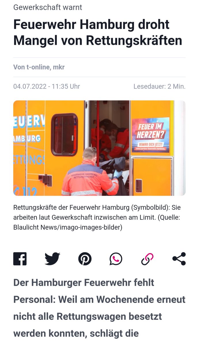 Auch <a href="/tonline/">t-online</a>  berichtet!

t-online.de/region/hamburg…

#nurnoch1RTW #hamburgbrennt #rettungsdienstkollaps #fachgewerkschaft #dfeug #dfeug_hh #feuerwehr #rettungsdienst #leitstelle #hamburg