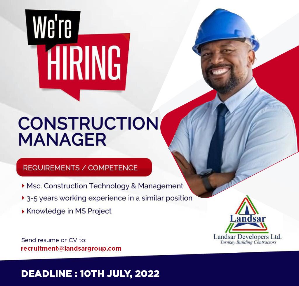 LandsarDevelop1's tweet photo. We're Hiring!!!!
#Construction #constructionmanagement #constructioninghana #constructioncompany #purchasingteam #vacancyinghana #jobvacancy #landsardevelopers https://t.co/ot90EwXbaT