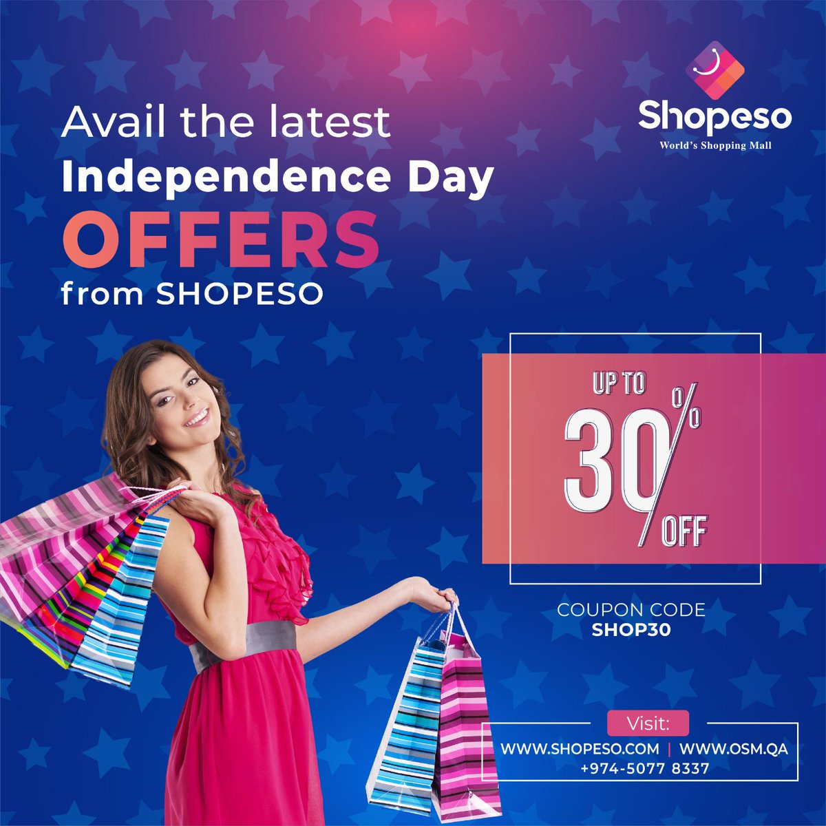 AshegharDigi's tweet photo. Happy 4th of July from Qatar!!

SHOPESO – One Online Shopping mall ready to deliver to 150 countries with more than 100 Suppliers across the world.

Get 30% off on your first purchase &amp; Limited 100% cashback offer!

https://t.co/kTjRqzuLyP
#July4th #IndependenceDay #ecommerce https://t.co/vUtcHJgvlp