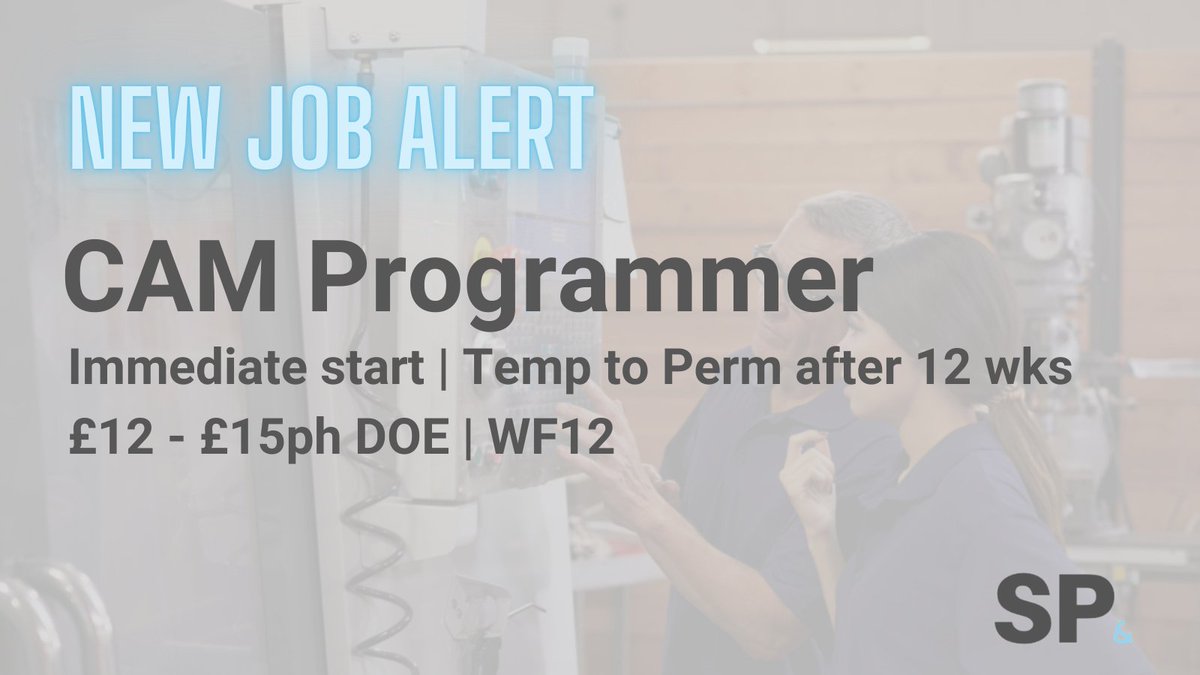 SP_Recruit's tweet photo. #NewJobAlert
#CAMProgrammer in #WF13
Temp to Perm after 12 wks.
Click the link for the full job:
https://t.co/WQGHAKG57Y
If you think you fit the role or know someone who might be interested, get in touchππ½
β info@sprecruit.co.uk
π01924 729120
#sprjobs #sprecruit https://t.co/SfFbrOsouV
