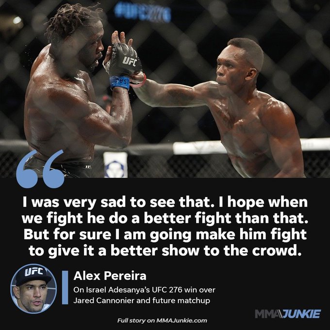 Alex Pereira won't allow Israel Adesanya to fight safe .👀

#UFC276 | Full story: 