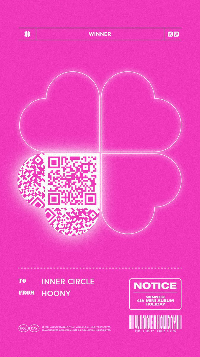 yginnercircle's tweet image. WINNER - 4th MINI ALBUM [HOLIDAY] D-1 QR POSTER #HOONY

#WINNER #위너 #HOONY #이승훈 #4thMINIALBUM #HOLIDAY #TITLE #ILOVEU #D_1 #RELEASE #20220705_6PM #YG