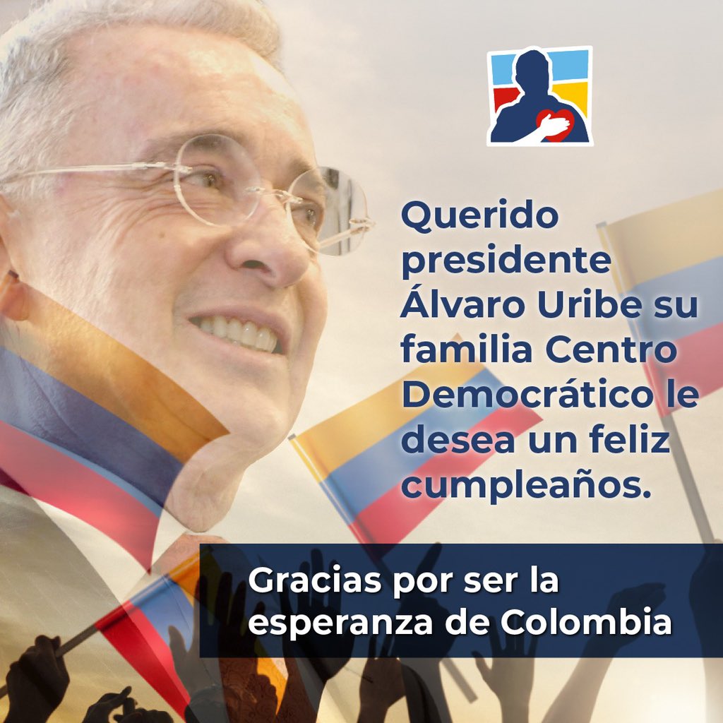 CeDemocratico's tweet photo. Querido presidente @AlvaroUribeVel gracias por ser la esperanza de Colombia. 

#UribeCumple70 https://t.co/S72ok6ODar