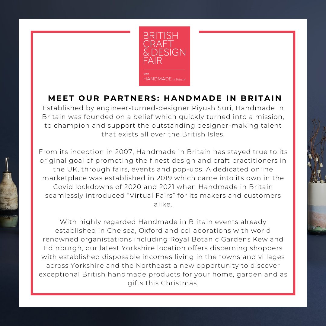 Meet our partners: Handmade in Britain (<a href="/handmadebritain/">Handmade in Britain</a>). Handmade in Britain have already established events in Chelsea, Oxford and collaborated with world renowned organistations including Royal Botanic Gardens Kew and Edinburgh. 

Further details via link in bio.🔗