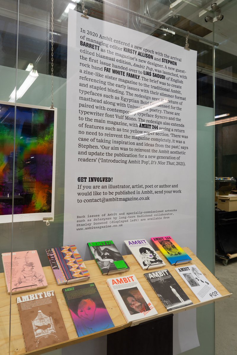 ambitmagazine's tweet photo. 2021-2022 exhibition at the Central St Martins graphics studio, @csm_news in Kings X c/o lead typographer tutor and Ambit designer @Stephen.barrett #studentsonly
Ambit: Rebellion in Poems, Stories, and Art since 1959
Read full text on Facebook or Instagram https://t.co/xV9jMilhTt