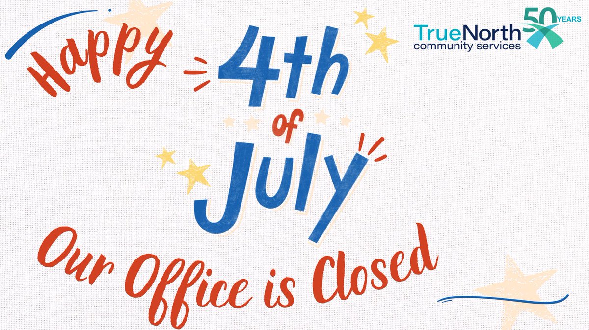 TrueNorth_CS's tweet photo. Our office is closed today, July 4, for Independence Day. We will resume normal hours tomorrow, Tuesday, July 5.
Have a wonderful 4th of July!
#TrueNorthServes #MovingMichiganForward #50YearsStrong #TogetherWeThrive #IndependenceDay https://t.co/AlGsA07SF8