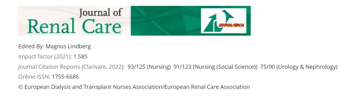 The impact factor of Journal of Renal Care, the official publication of EDTNA/ERCA, has increased to 1.585 in 2021. Join EDTNA/ERCA and have free access to the Journal of Renal Care!' edtnaerca.org/membership/how…