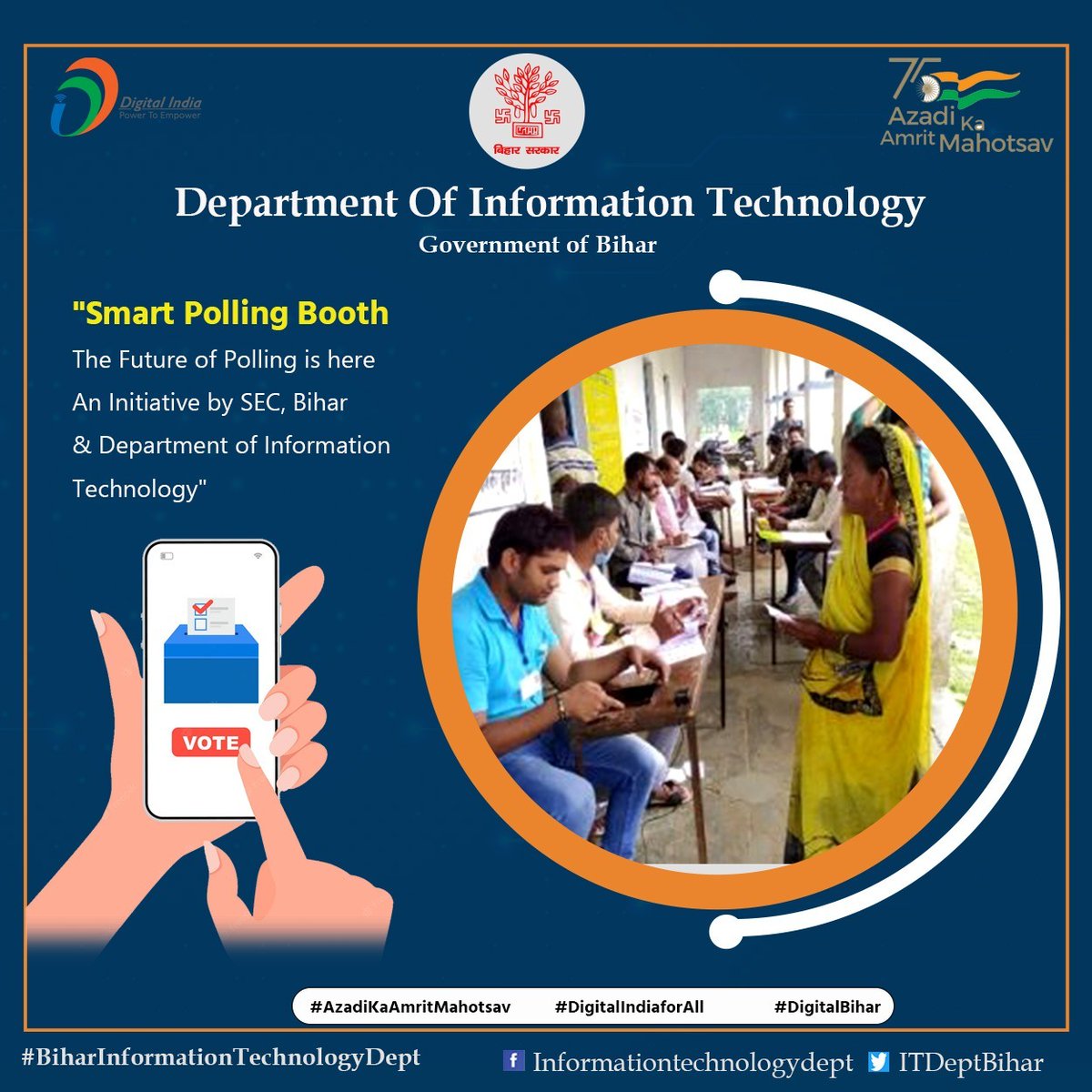 DitBihar's tweet photo. Smart Polling Booth:-
The Future of Polling is here
An Initiative by SEC, Bihar
& Department of Information Technology
#BiharInformationTechnologyDept
#informationtechnology
#DigitalIndia #Bihar
#DigitalIndia #AzadiKaAmritMahotsav
#DigitalIndiaforAll #DigitalBihar https://t.co/EzkqAVKAd3