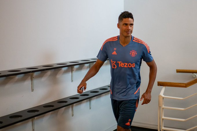 Raphael Varane pictured arriving at Carrington in our 2022/23 training kit.