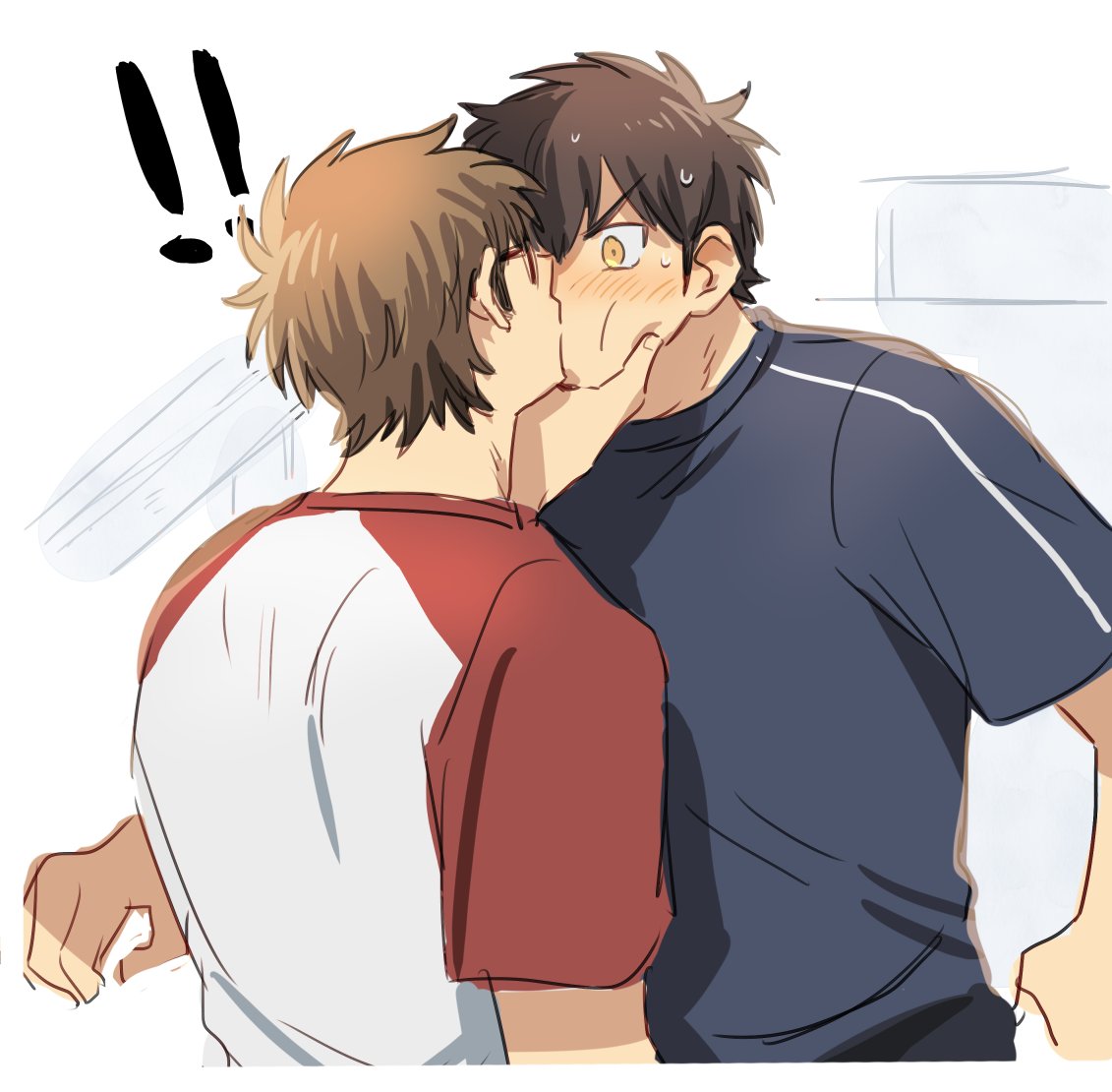 multiple boys 2boys yaoi male focus kiss brown hair !!  illustration images