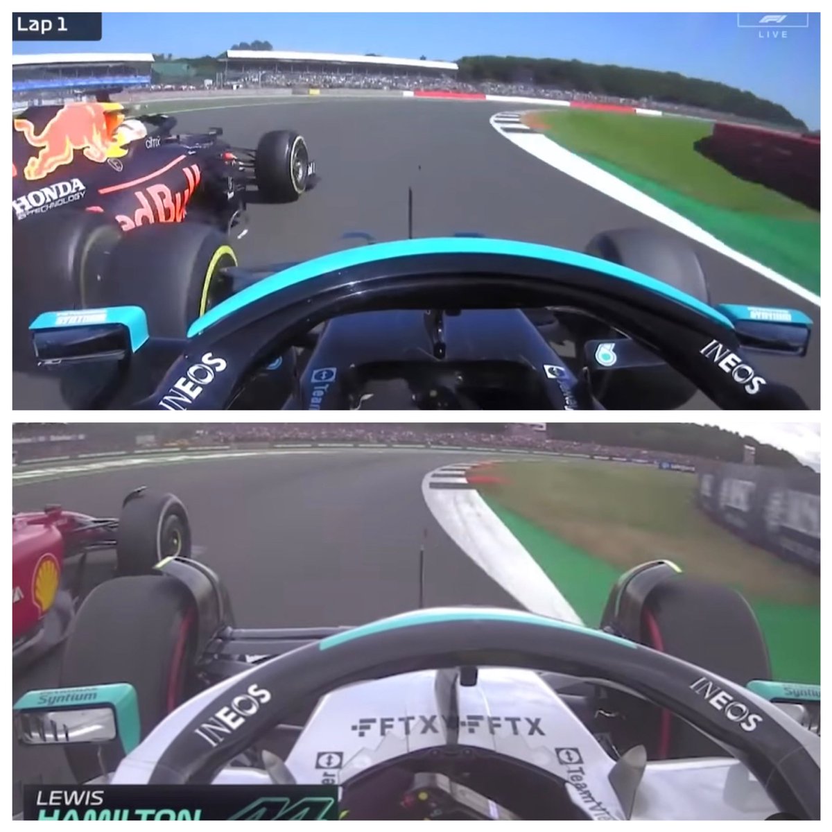 Lewis didn’t make the same mistake this year! Can’t believe that people still feel that Verstappen didn’t leave enough space there last year. Leclerc squeezed him much more, but Lewis was on the right bit of road (made the apex).