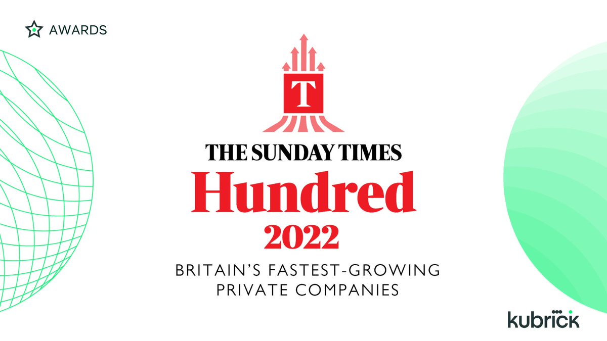 <a href="/KubrickGroup/">Kubrick Group</a> have been named the 85th fastest-growing privately owned business in the UK in the  
@thesundaytimes Top 100, joining the likes of other well-known dynamic businesses such as <a href="/OoniHQ/">Ooni</a>,
<a href="/BloomandWild/">Bloom & Wild</a> and <a href="/huel/">Huel</a>. Full story: lnkd.in/e2ufVKvf

#SundayTimes100