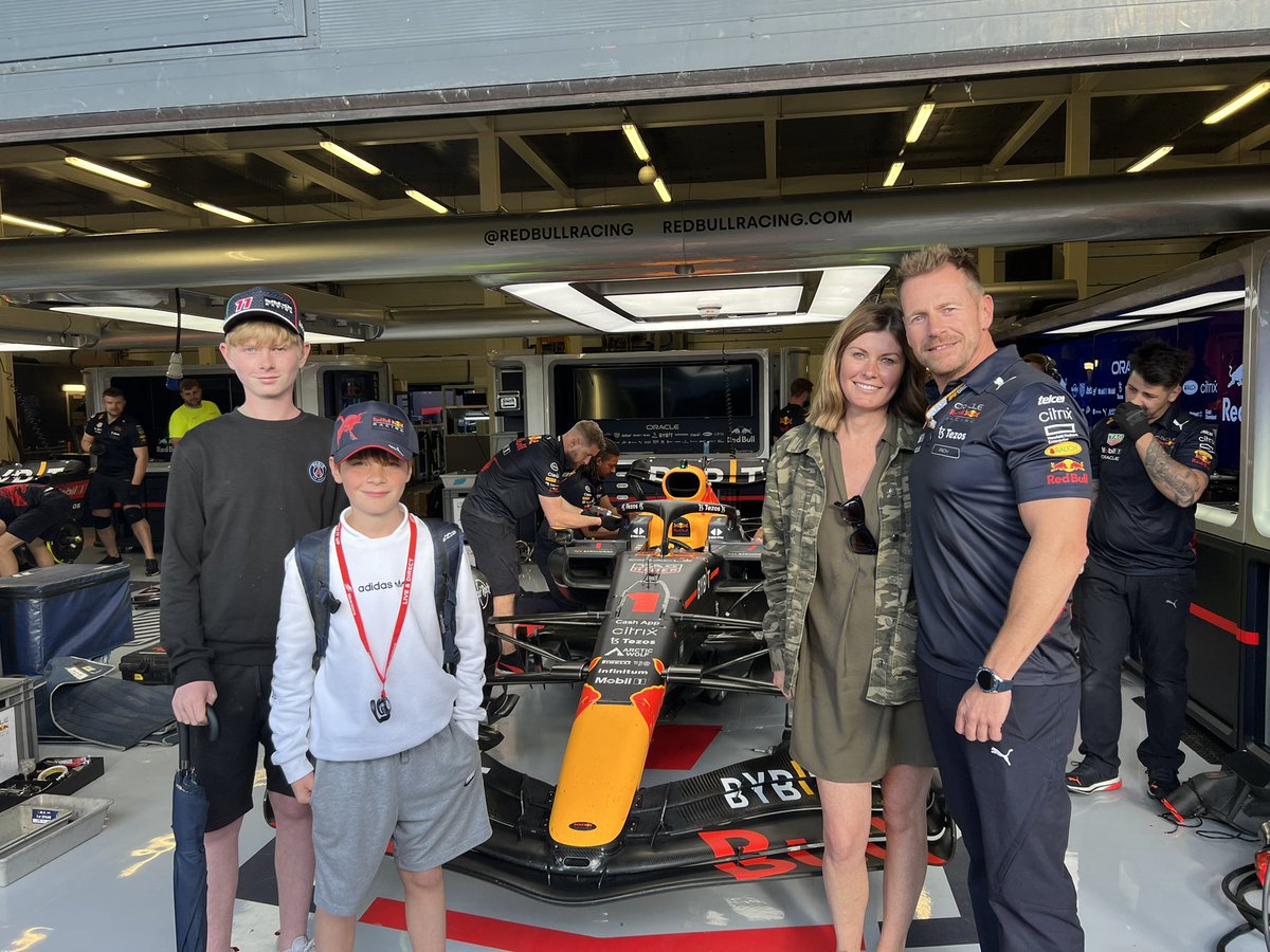angelafielding's tweet photo. Feeling very lucky after yesterday’s visit to @SilverstoneUK.The boys were mesmerised and made to feel so welcome by the team @redbullracing #BritishGrandPrix2022 https://t.co/gUdyrmIzLD