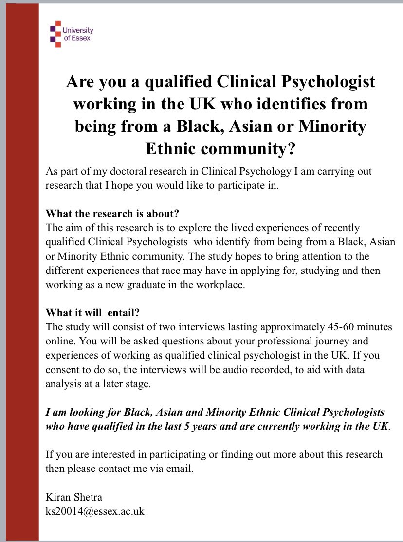 psychkks's tweet photo. I am still looking for participants to take part in my research. Please have a look and feel free to share or circulate with anyone you think may be interested! Message me if you would like to know more or take part! Thanks https://t.co/wFHJmEo4nz