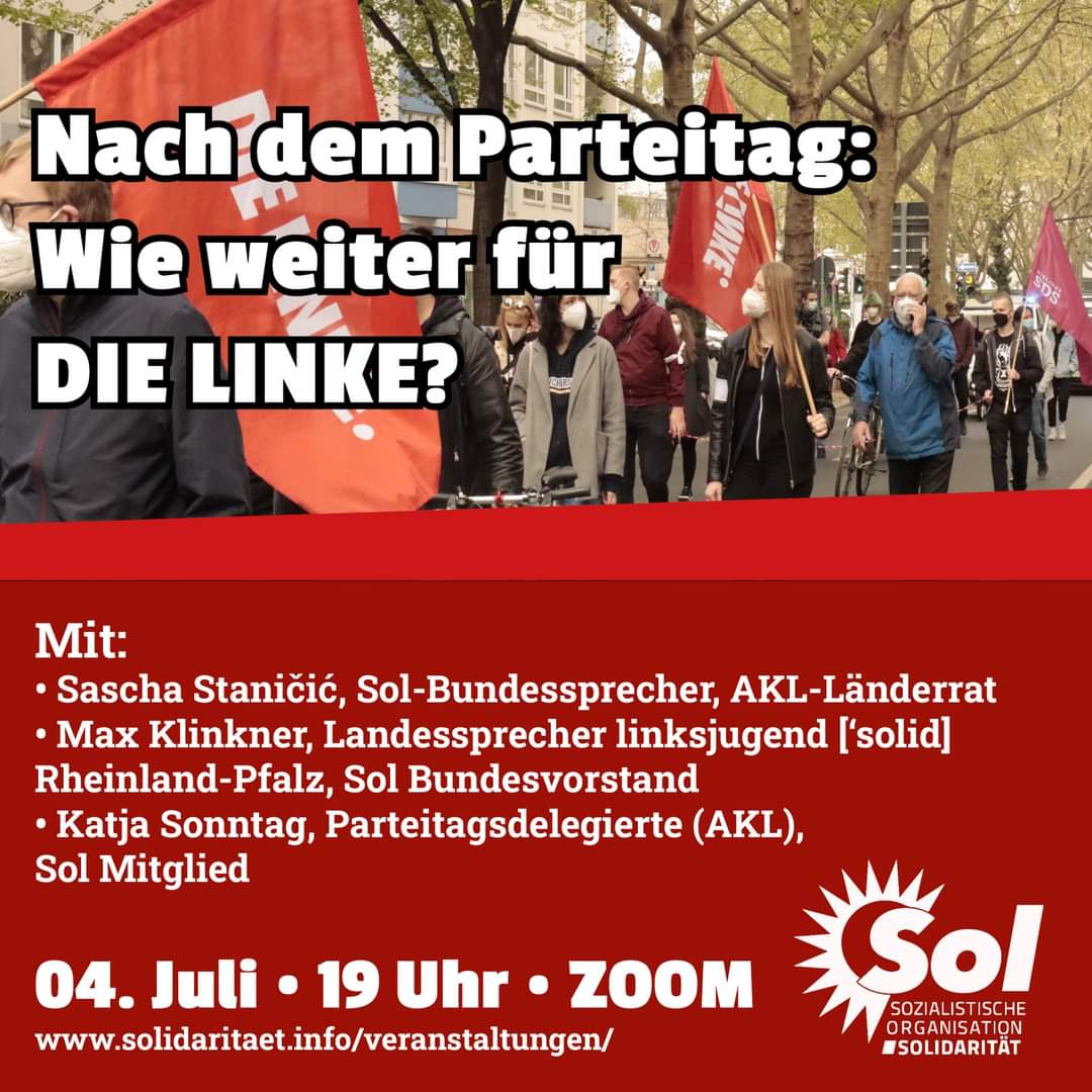 Schaltet ein! Heute um 19 Uhr!

Zoom:
zoom.us/j/9195618420

#sol #cwi #linke #parteitag #linkebpt #krise #kapitalismus #sozialismus
