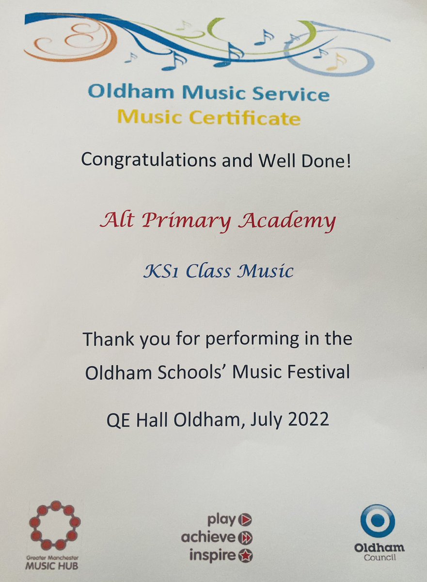 A joy of a morning for <a href="/Alt_HT/">Alt Academy</a> KS1 children as they performed at the Oldham Music Festival. 
KS1, you were AMAZING!  Thank you for our fabulous parent audience and our music teacher <a href="/a_preen/">Angela Preen</a> 🏆🏆🏆

#excellenceforall
#beaperformer