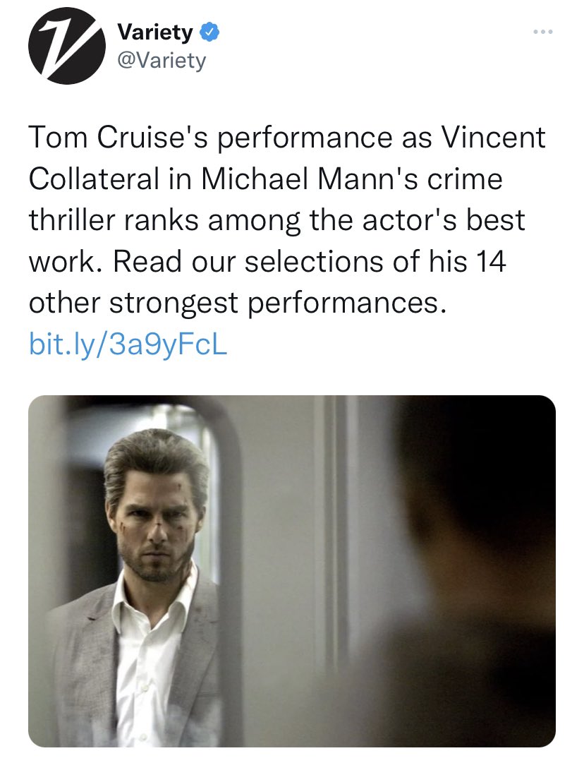 Absolutely sensational that someone at Variety thinks Tom Cruise is called ‘Vincent Collateral’ in COLLATERAL. Just truly transcendent.