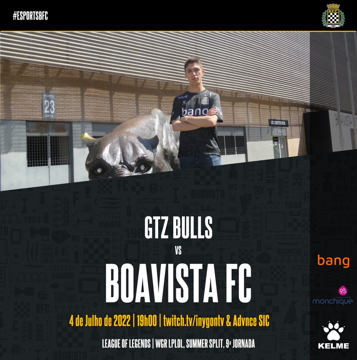 𝗗𝗜𝗔 𝗗𝗘 𝗝𝗢𝗚𝗢 🏁

🎮 League of Legends
🏆 @WGR_LPLOL, Summer Split, J9
🆚 GTZ Bulls
⏱️ 19h00
💻 twitch.tv/inygontv1
📺 110 MEO | 503 NOS

𝗖𝗢𝗡𝗧𝗔𝗠𝗢𝗦 𝗖𝗢𝗠 𝗢 𝗧𝗘𝗨 𝗔𝗣𝗢𝗜𝗢! ◼️◻️

#EsportsBFC #BoavistaFC #OrgulhoAxadrezado #WGRLPLOL