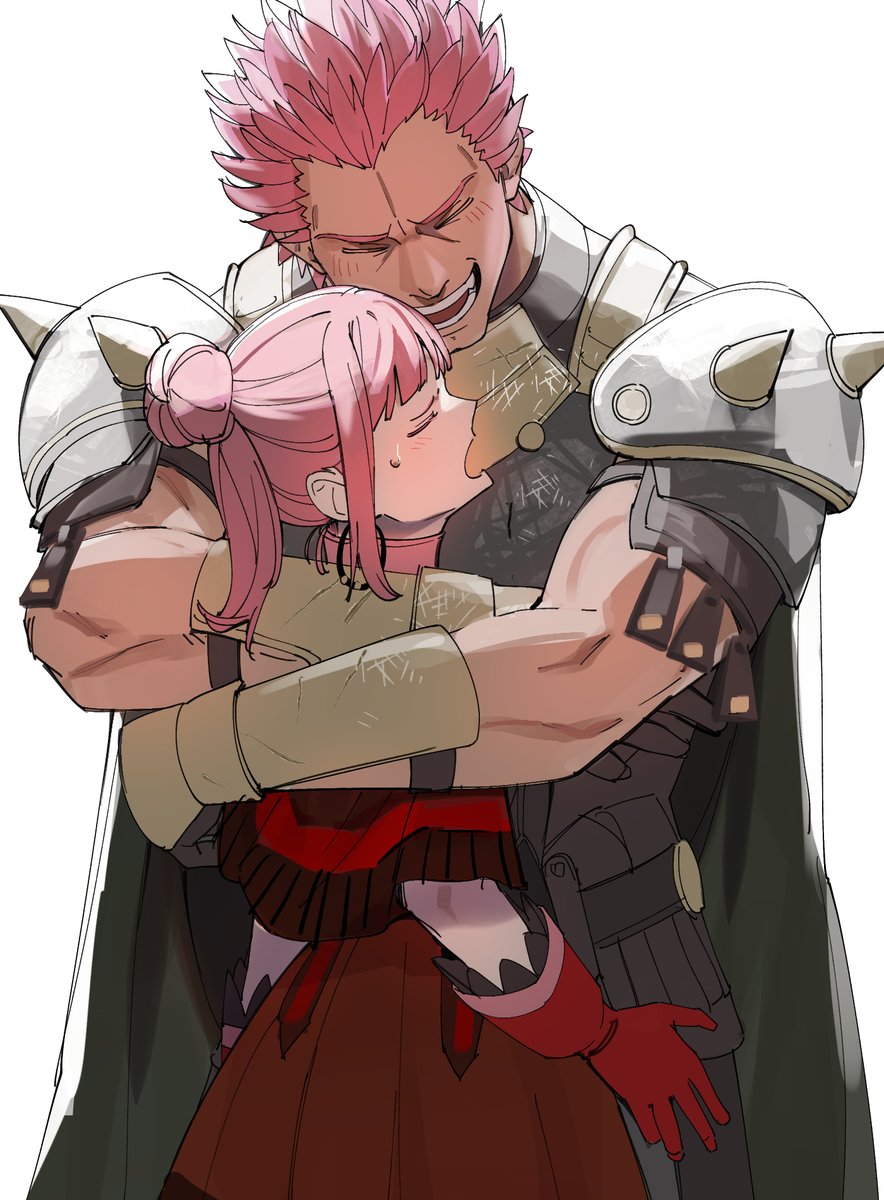 1girl pink hair 1boy closed eyes gloves armor red gloves  illustration images