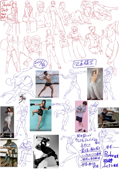 【今日のラクガキ】
アタリを描いてもデッサンを整えると勢いや動きが固くなることが多いので素体の練習。気になってた「ジェスチャードローイング」もやってみた。 