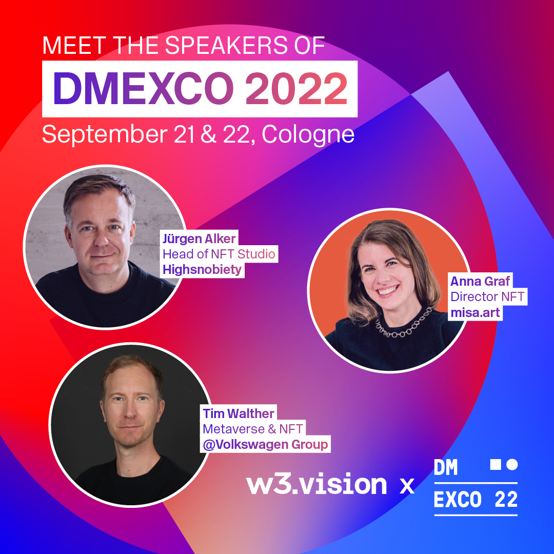 ⚠️ HEAT ALERT! 🌡 #w3vision is coming!

🔥 @the_annagraf - @misa_artmarket
🔥 @JuergenAlker - @highsnobiety 
🔥 #TimWalther - @volkswagen 

⛱ Prepare for the coming high pressure system. 🧴

#DMEXCO22 @w3_fund https://t.co/jgivdeEbZ7