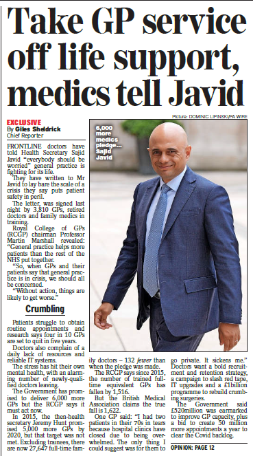 Royal College of General Practitioners (@rcgp) on Twitter photo Big splash <a href="/Daily_Express/">Daily Express</a> pg2
- Nearly 4000 GPs sign letter <a href="/sajidjavid/">Sajid Javid</a> to support general practice & protect patient safety
express.co.uk/news/uk/163487…
- “General Practice is in crisis” @MartinRCGP
#FitfortheFuture Big splash <a href="/Daily_Express/">Daily Express</a> pg2
- Nearly 4000 GPs sign letter <a href="/sajidjavid/">Sajid Javid</a> to support general practice & protect patient safety
express.co.uk/news/uk/163487…
- “General Practice is in crisis” @MartinRCGP
#FitfortheFuture