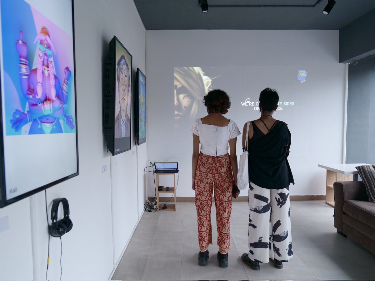 101India's tweet photo. Highlights from Day 9 &amp; 10 of our exhibition ft. Mr. Bose Krishnamachari!
Mr. Bose is an internationally acclaimed Malayali painter and Artist-Curator, a founding member and President of Kochi Biennale Foundation and Biennale Director of international exhibition of contemporary https://t.co/NsKnLirEDD