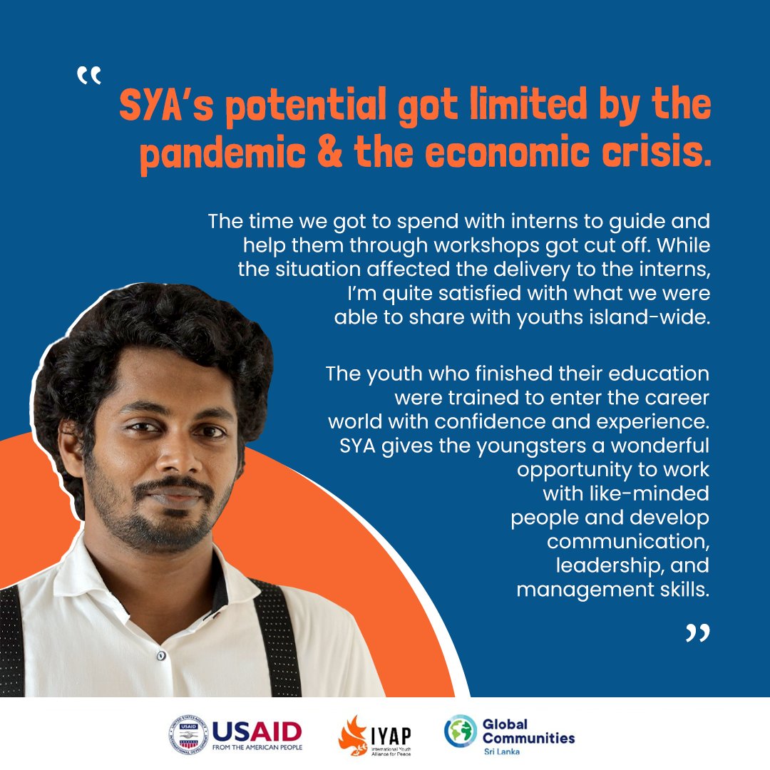 IYAP_org's tweet photo. In SYA’s effort to create a brighter future for Sri Lanka, advisors are immeasurably helpful. Let’s ask one of our advisors about his adventure with SYA.
#SYA #IYAP #youth #leadership #training #future #futureleaders #Youth4Peace #Youth4SCORE #IYAPeace #YouEmpower #Mr_SYA https://t.co/AG7U23XAbA
