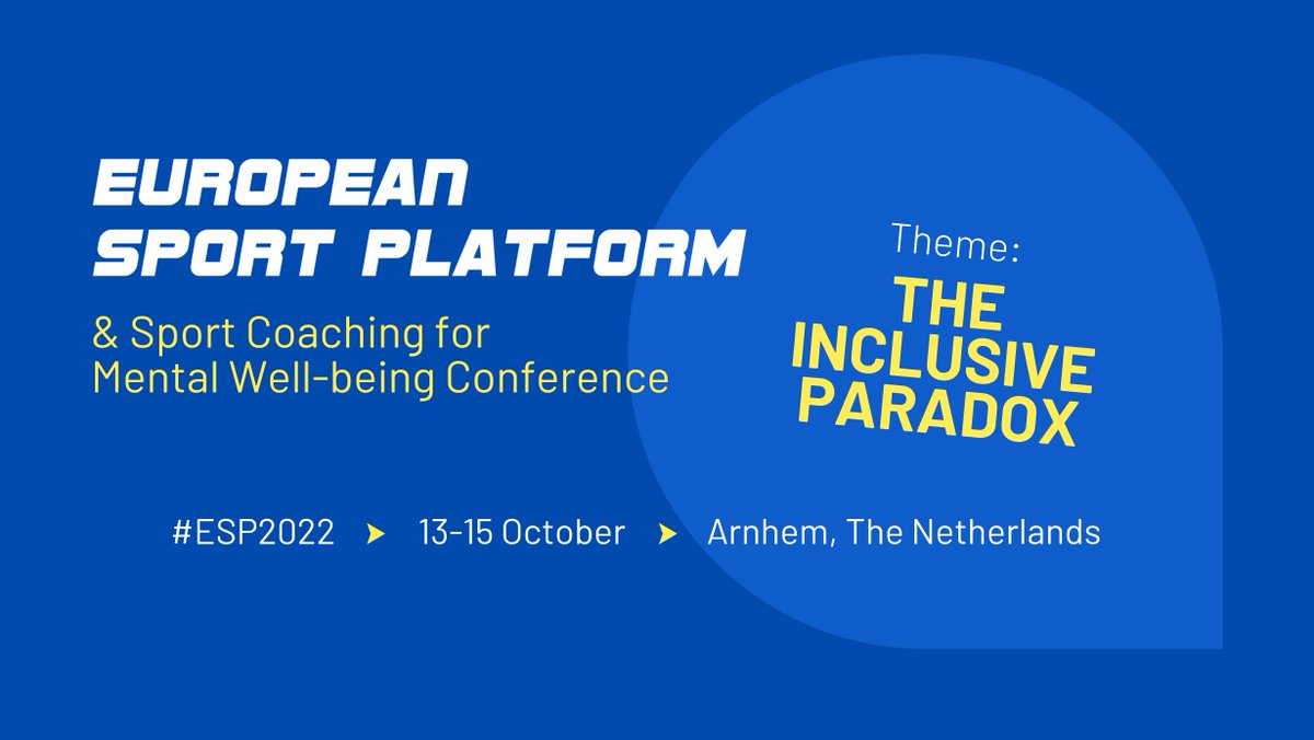 This October we will meet in Arnhem,🇳🇱.

JOIN US 📣 at the 2022 edition of the European Sport Platform &amp; Sport Coaching for Mental Well-being Conference #ESP2022

REGISTER 🔗 engso-education.eu/european-sport…

🗓13-15 October 2022
📍Hosted by the <a href="/nocnsf/">NOC*NSF</a> in Olympic Training Centre Papendal