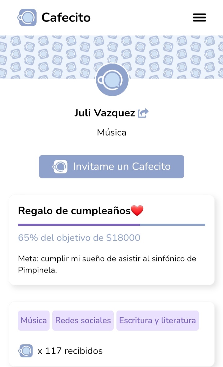 Estamos a 35% de cumplir el objetivo❤ Hoy es mi cumple y me desperté con esta sorpresa.
¿Llegaremos?😱

Link para mandarme un regalito: cafecito.app/serescritorahoy Con muy poquito me podés ayudar un montón a cumplir mi sueño❤