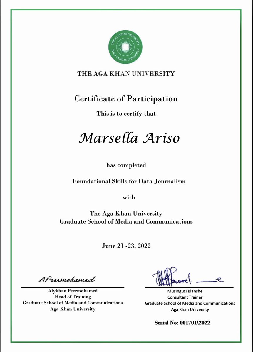 MarsellaAriso2's tweet photo. Data Journalism week at @AKU_EAI with @AlykhanP @annikam93 @ATaremwa opened doors for me to visualize relationships between what is happening in different systems and understand more to effectively determine the cause of problems. Cheers!!! https://t.co/SSqsYmyENV