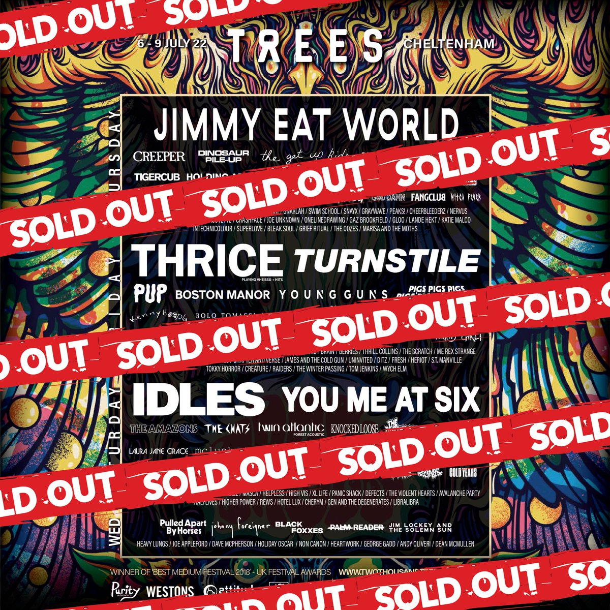 So, it's official, 2000trees 2022 is now SOLD OUT AF!

To anyone who missed out - tickets for 2023 will go on sale this Wednesday at midday, so you won't have long to wait to join the party for next year 😇

Massive thanks to everyone who bought tickets this year 🙏