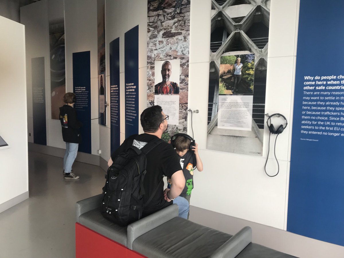 LouiseOrchard's tweet photo. Great to see some mini audiophiles enjoying our ⁦@2degreesw⁩ installation in ⁦@mshedbristol⁩  for ⁦@bristolmuseums⁩ #refugee #lampedusacross 🎤🎧♥️ https://t.co/QCkpyNpVKF