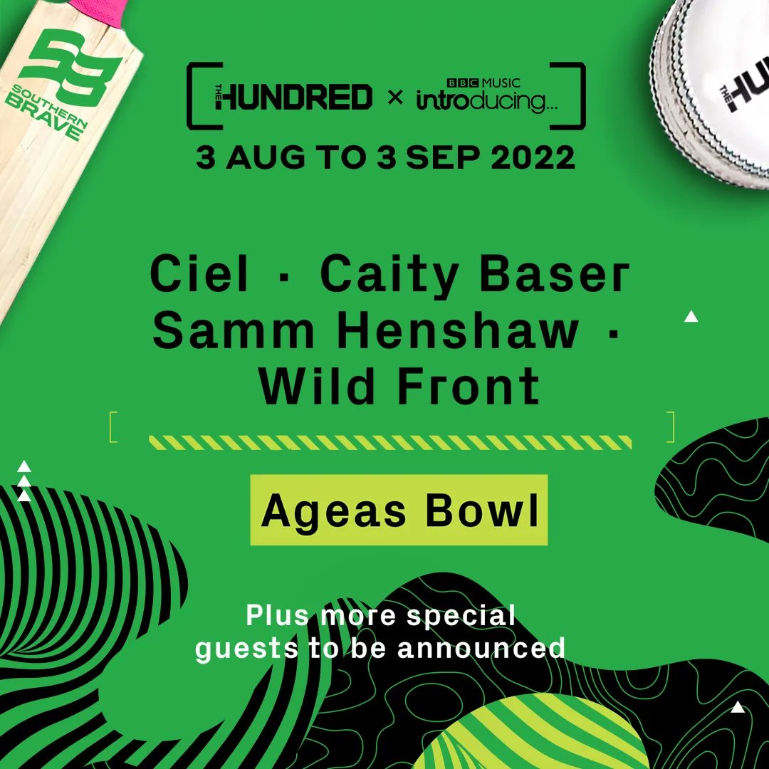 ☀️ YESSSSSSS the summer is looking goooood ☀️

Can't wait to be back @TheAgeasBowl soundtracking the champions <a href="/BraveHundred/">SouthernBrave</a> <a href="/thehundred/">The Hundred</a> 🏏💃🎉

And on stage performances from <a href="/bbcintroducing/">BBC Music Introducing</a> artists ...

<a href="/wildfrontuk/">Wild Front</a> 💥
<a href="/cielcielmusic/">CIEL</a> 💥
<a href="/BaserCaity/">CaityBaser</a> 💥
@SammHenshaw 💥