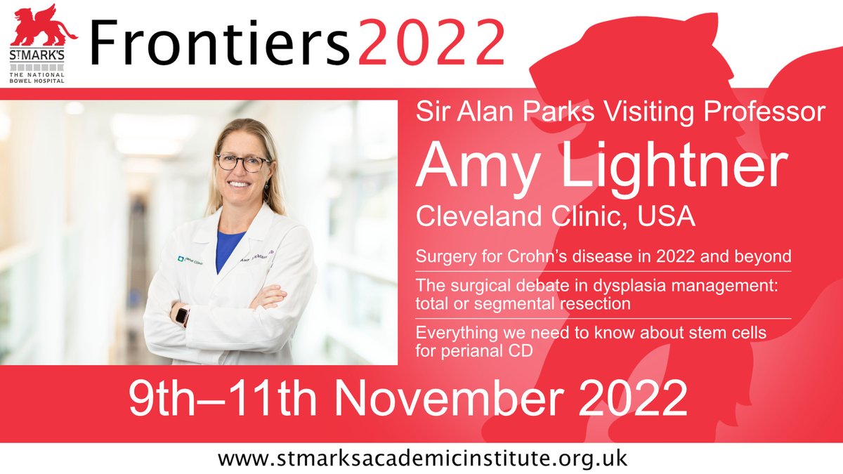 Registration is now open for @StMarksHospital Frontiers 2022! bit.ly/3QuTz6u and this time we are face-to-face & online! Amy Lightner will be a Visiting Professor this year, bringing all her expertise to the event. @AmyLightnerMD @charlie_lees @Iris_Dotan @DrAilsaHart