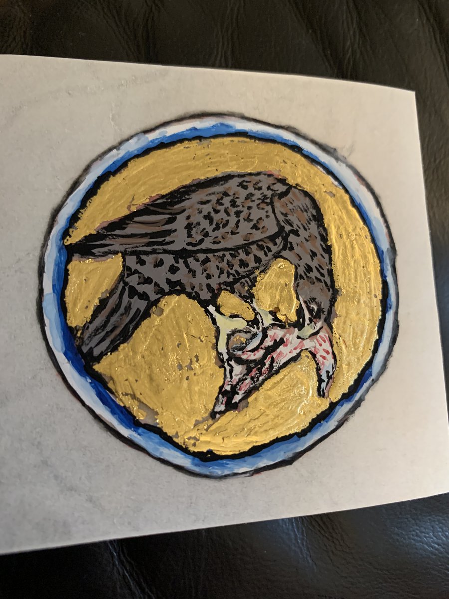 DowningCressida's tweet image. While I wait on submission, I did a terrific illumination masterclass at the @eventsBL with @LovettPatricia 
Linnet (my scribe main character) would kick me out of her scriptorium but I&apos;m very proud of my hawk.  Off to change a few details in what I&apos;ve written!