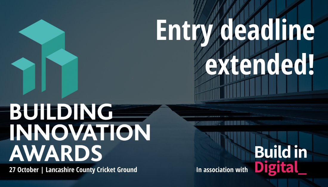 ENTRY DEADLINE EXTENDED! 

We are pleased to confirm that the entry deadline has been extended to Friday 12th August.

Don't miss the chance to to gain the recognition that you and your team deserve!

View the categories at buildinginnovationawards.co.uk/categories/

#digitalconstruction #contech