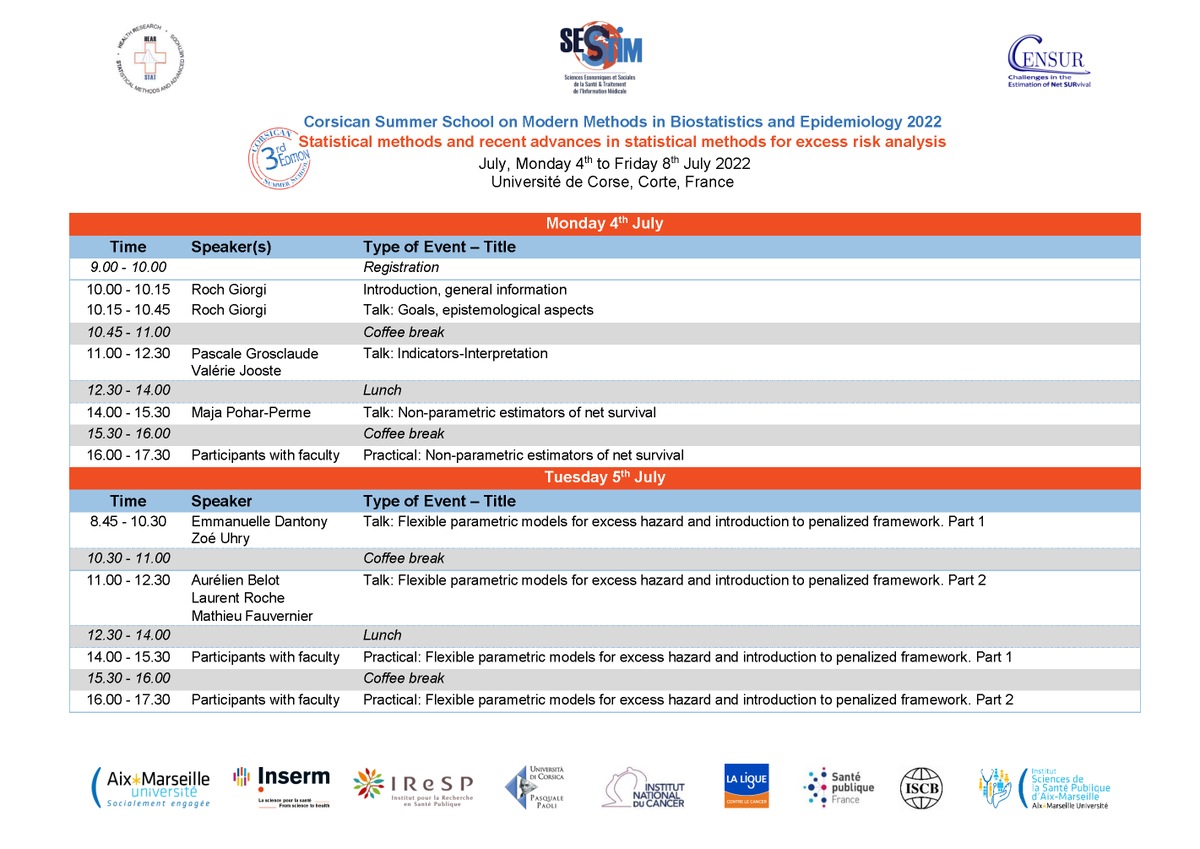 SESSTIM's tweet image. [#HearStat2022] Welcome to our students &amp;amp; participants for this week of lectures and practical courses on #ModernMethods in #Biostatistics and #Epidemiology! 

💻 More info about our #SummerSchool : sesstim.univ-amu.fr/hearstat-2022
@laliguecancer 

⬇⬇⬇⬇ Scientific programme ⬇⬇⬇⬇
