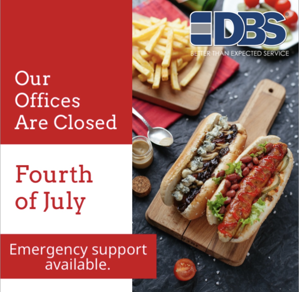 dbs4pos's tweet photo. Our offices are closed today, July 4th, 2022 in observance of the holiday. The support team is available for EMERGENCY SUPPORT should the need arise. After hours service rates are in effect and all non-emergencies will be answered on July 5th. https://t.co/FkUEDotQca