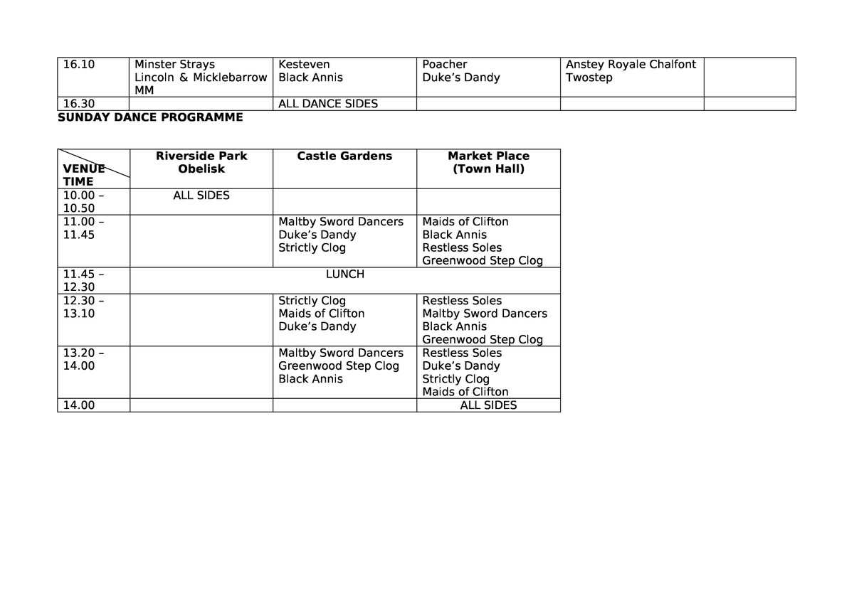 Provisional dance programmes