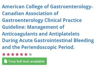 Let's #DiscussCLOTPlus: American College of Gastroenterology-Canadian Association of Gastroenterology Clinical Practice Guideline: Management of Anticoagulants and Antiplatelets During Acute Gastrointestinal Bleeding and the Periendoscopic Period

buff.ly/3u5XmxV