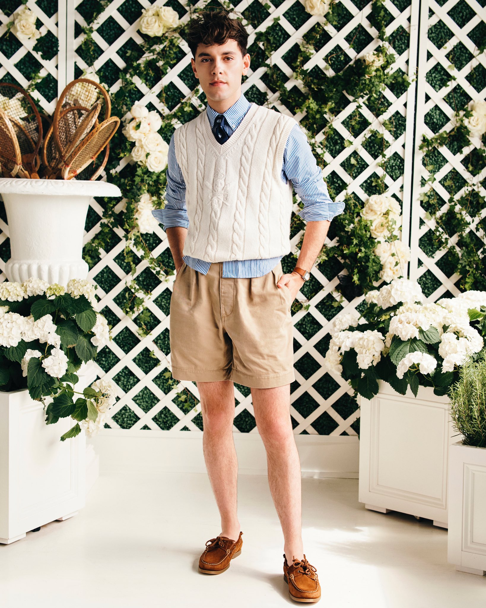 Ralph Lauren on X Embracing the spirit of sportsmanship and elegance at Wimbledon MaxHarwood wears a Polo Ralph Lauren cream knit sweater vest over our stripe cotton shirt and navy club tie