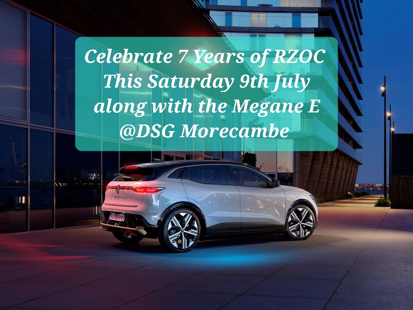 RZOC's tweet photo. Don't forget we are celebrating 7 years of RZOC, the biggest dedicated #Renault #EV Owners Club in the world.
Join us @DsgRenault this Saturday for a look around the new #MeganeE with Refreshments & fresh Pizza.
#EVs #ElectricVehicles #ElectricCar #EVMeet #EVent https://t.co/ZLs0AnImXJ